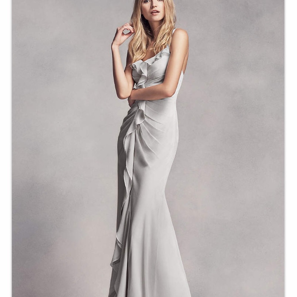 Roughed Long Bridesmaid Dress with Ruffles